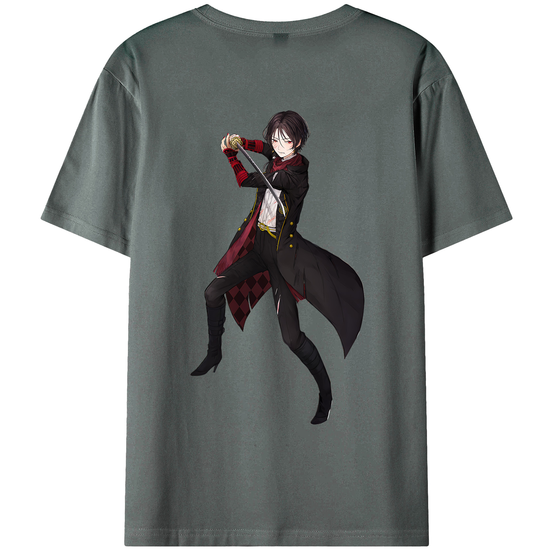 （画像用） 刀剣乱舞 Touken Ranbu 綿100％ メンズ半袖Tシャツ（バックプリント） 通気性